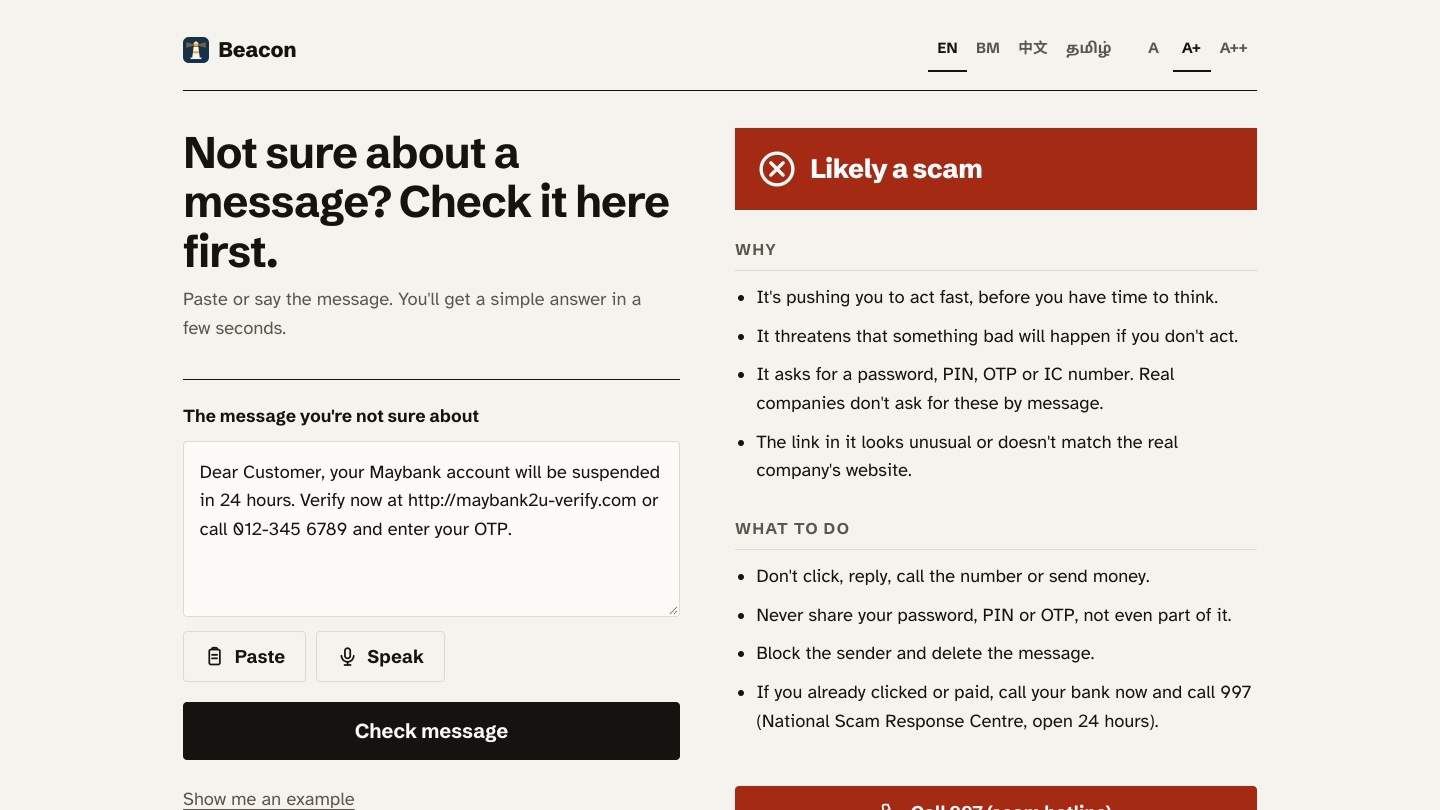 Beacon: Scam Message Checker for Malaysia preview
